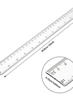 Eboot 20 Pack 12 Inch Clear Plastic Rulers Bulk, Easy-to-Read Straight Edge Rulers with Inches and Metric for Office, Back to School Supplies