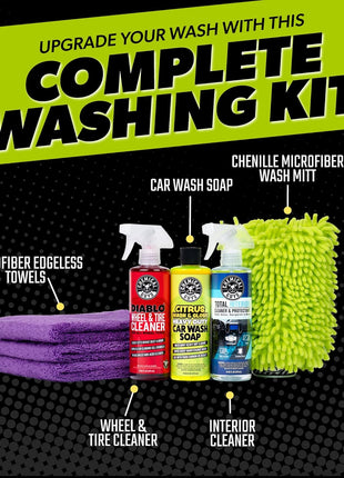 Chemical Guys Car Cleaning Kit - With Car Wash Soap, Wheel Cleaner, Total Interior, Car Wash Mitt - Interior and Exterior Wash Kit With Vehicle Cleaning and Detailing Accessories - 7 Item Kit