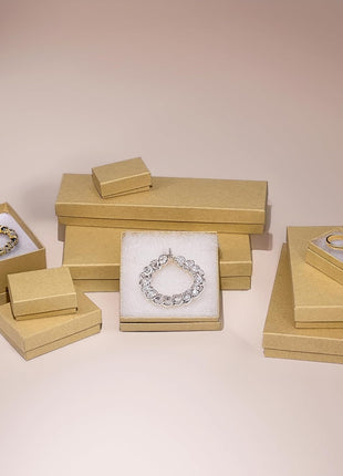 TheDisplayGuys - 100-Pack #33 Cotton Filled Cardboard Paper Jewelry Boxes Gift Case - Kraft Brown (3.5 inch x 3.5 inch x 1.0 inch) - for Shipping or Storage