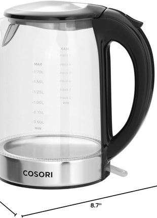 COSORI Speed Boil Electric Tea Kettle, 1.7L Hot Water Kettle (BPA Free) 1500W Auto Shut Off & Boil Dry Protection, LED Indicator Inner Lid & Bottom, Transparent