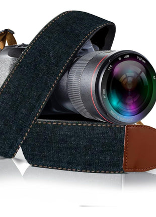 Camera Strap - Shoulder, Crossbody & Neck Camera Strap for Photographers, Fits All Cameras, Canon Nikon Sony Fujifilm, Padded Strap W/ Quick Release, Embroidered Cotton & Leather Ends, Blue
