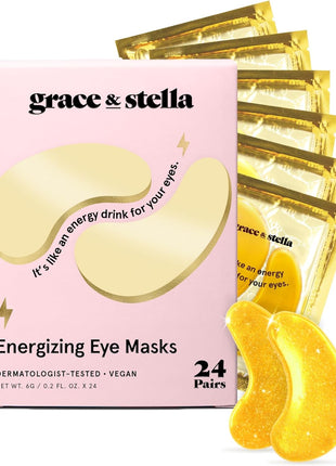 Under Eye Mask - Reduce Dark Circles, Puffy Eyes, Undereye Bags, Wrinkles - Gel Under Eye Patches, Vegan Cruelty-Free Self Care by grace and stella (24 Pair Gold)