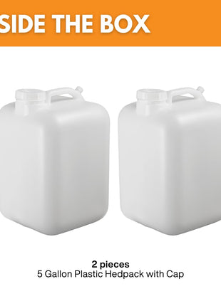 FastRack 5 Gallon Hedpak with Cap (Pack of 2) | BPA-free, Food-Grade, and Leak-Proof | White Water Container | Ideal for brewing, fermentation, or storage