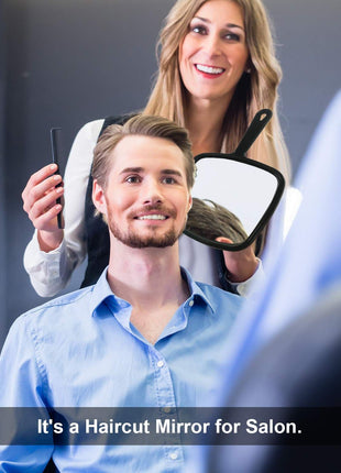 PROTECLE Large Hand Mirror, Salon Barber Hairdressing Handheld Mirror with Handle (Square Black 10.3 inchx7.4 inch)