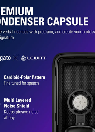 Elgato Wave:3 USB Condenser Microphone for Streaming | Cardioid capsule, 24-bit/96kHz audio, Anti-distortion Clipguard, Free mixer software, Plug and play, For Mac and PC