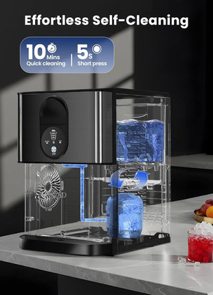Cowsar Nugget Ice Maker Countertop, 44lbs/24H Soft Chewable Pellet Ice Maker Machine Dispenser with Water Reservoir, Self-Cleaning, Pebble Ice Machine for Home Kitchen, Office, Black Stainless