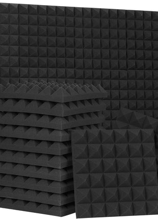 24 Pack Black 12 x 12 x 2 Inches Pyramid Designed Acoustic Foam Panels, Sound Proof Foam Panels for Walls, High Density and Flame-Retardant Acoustic Panels, Sound Panels for Recording and Home Studio