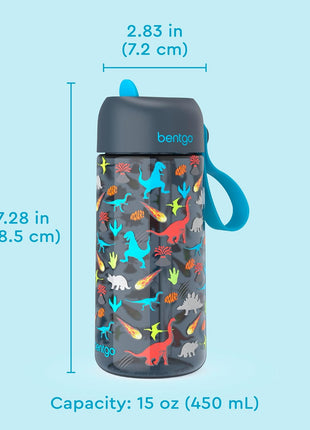 Bentgo Kids Water Bottle - Leak-Proof, Durable Tritan, BPA-Free 15 oz. Cup for Kids/Toddlers Ages 3+, Bite & Sip Spout, Carrying Handle & Dishwasher Safe for School, Sports, Daycare & Camp (Dinosaur)