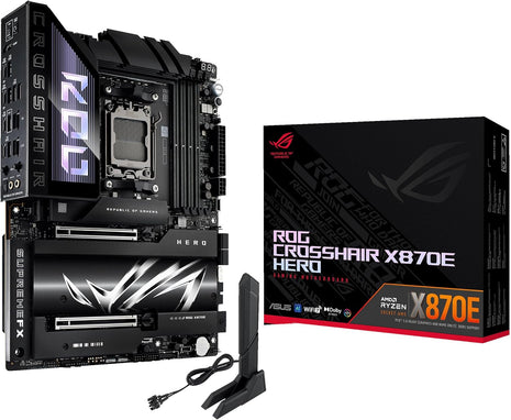 ASUS ROG Crosshair X870E Hero AMD X870E AM5 ATX Motherboard, Advanced AI PC Ready, 18+2+2 Power Stages, DDR5, PCIe 5.0, 5X M.2, Wi-Fi 7, USB4, AI Overclocking, Core Flex, PCIe Slot Q-Release Slim