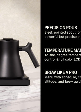Fellow Corvo EKG Pro Gooseneck Electric Kettle for Pour Over Coffee & Tea | Precise Temp Control, Quick Heating, Stainless Steel, Brew Timer, Scheduling, LCD Display, Hold Mode, 0.9 Liter, Matte Black