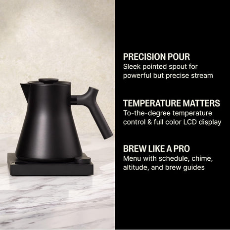 Fellow Corvo EKG Pro Gooseneck Electric Kettle for Pour Over Coffee & Tea | Precise Temp Control, Quick Heating, Stainless Steel, Brew Timer, Scheduling, LCD Display, Hold Mode, 0.9 Liter, Matte Black