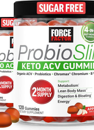 Force Factor ProbioSlim Apple Cider Vinegar Gummies | Keto ACV Gummies with Probiotics & Prebiotics to Support Digestion & Metabolism, Organic, Apple Flavor, 240 Gummies