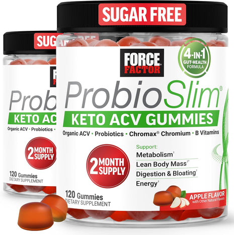 Force Factor ProbioSlim Apple Cider Vinegar Gummies | Keto ACV Gummies with Probiotics & Prebiotics to Support Digestion & Metabolism, Organic, Apple Flavor, 240 Gummies