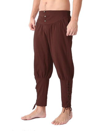 Men's Ankle Banded Pants Medieval Viking Navigator Pirate Costume Trousers Renaissance Gothic Pants, Black, Large