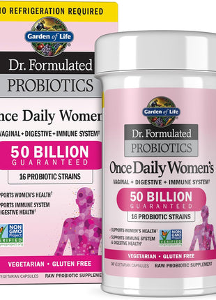 Garden of Life Once Daily Dr. Formulated Probiotics for Women 50 Billion CFU 16 Probiotic Strains with Organic Prebiotics for Digestive, Vaginal & Immune Health, Dairy Free, Shelf Stable 30 Capsules