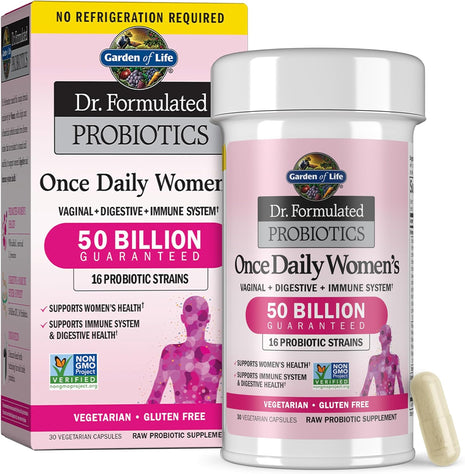 Garden of Life Once Daily Dr. Formulated Probiotics for Women 50 Billion CFU 16 Probiotic Strains with Organic Prebiotics for Digestive, Vaginal & Immune Health, Dairy Free, Shelf Stable 30 Capsules