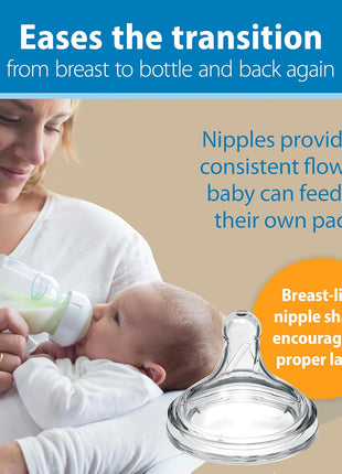 Dr. Brown's Natural Flow Anti-Colic Options+ Wide-Neck Glass Baby Bottles 5 oz/150 mL, with Level 1 Slow Flow Nipple, 3 Pack, 0m+