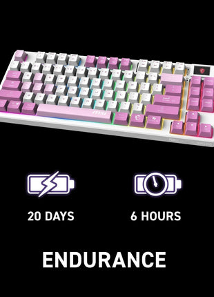 msi Forge GK600 TKL W Violet US - Mechanical Linear SWITCHES - Dye-Sublimated PBT Keycaps, Anti-Slip Base, RGB LED, USB 2.0, Bluetooth, 2.4 GHz - Tenkeyless