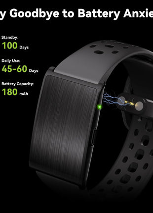 Smart Bracelet for Men Women, Activity Health Fitness Trackers with 60-Day Battery Life, 24/7 Continuous Heart Rate Blood Pressure SpO2 HRV Stress Sleep Monitor, 170+ Sports Modes, Sub-Free
