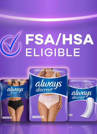 Always Discreet Adult Diapers for Women, Incontinence Underwear, Postpartum Essentials, Disposable Briefs, Max Absorbency, Bladder Leak Protection, Small/Medium, 32ct
