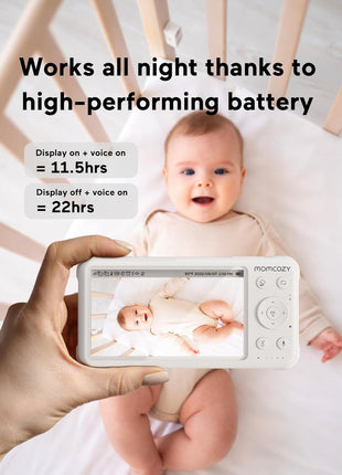 Momcozy Baby Monitor with 2 Cameras 5'' 1080P Split Screen Video Baby Monitor with Camera and Audio no WiFi for Baby Safety 5000mAh Battery Infrared Night Vision 2-Way Audio 960ft Range Ideal Gift