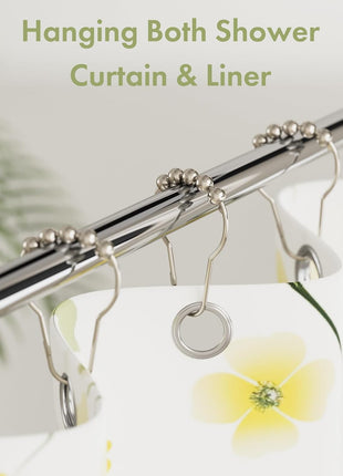 Amazer Shower Curtain Hooks, Decorative Rust Proof Stainless Steel Shower Curtain Hooks for Bathroom Shower Rods Set of 12, Polished Nickel