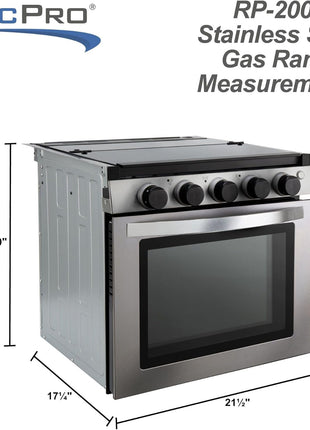 RecPro RV 3-Burner Gas Range, Silver, 1.8 Cu. Ft., No Range Hood