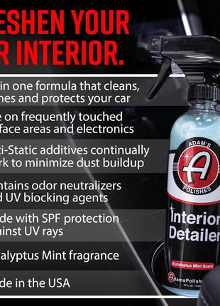 Adam's Polishes Interior Detailer (16oz) - Total Car Interior Cleaner, Protectant & Dressing | All Purpose Cleaner & Leather Conditioner | Vinyl, Dashboard, Screen, Seat Cleaner & More