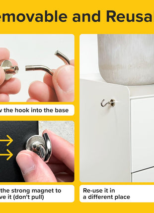 Magnetic Hooks 27lbs/12kg (Pack of 6 Silver) - Heavy Duty Neodymium Hooks for Outdoor & Backyard Use - Strong Rare Earth Magnets for Cruise Cabins - Magnetic Hooks for Kitchen & Refrigerators