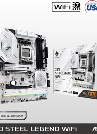 ASRock X870 Steel Legend WiFi 7 AMD Ryzen Socket AM5 ATX Motherboard DDR5 DIMMs 8000 MHz 256 GB SATA3 6.0 Gb/s USB4 M.2