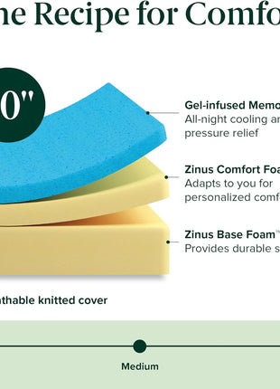 Zinus 10 Inch Queen Green Tea Cooling Memory Foam Mattress, Medium Feel | Refreshing & Cooling Sleep, Targeted Pressure Relief, Just-Right Medium Feel, CertiPUR-US & OEKO-TEX Certified Materials