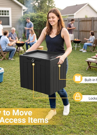 Greesum Outdoor Storage Box 31 Gallon Storage Box with Lid for Patio Furniture, Garden Tools, Pool Supplies, Waterproof and UV Resistant, Lockable, Dark Black