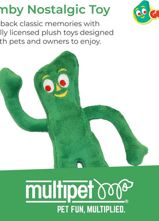 Multipet Gumby Dog Plush Toy - Squeaky Toy for All Dogs - Extra Soft Plush w/ Flexible Legs & Arms - Stuffed Animal for Cuddling & Playing - Cute Dog Pet Toy (9", Green)