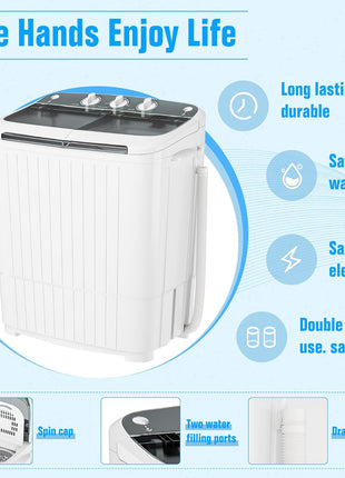 Pataku Portable Washing Machine, 17.6 Lbs Compact Mini Washer and Dryer Combo,Twin Tub Laundry Washer with Spin Cycle, Soaking Function Ideal for Apartment, Dorms, RVs Camping, Grey
