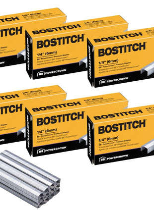 Bostitch Office B8 PowerCrown 0.25 Inch Staples, Pack of 30,000 Staples (STCRP21151/4-6), Silver
