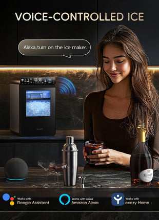 ecozy Smart Nugget Ice Maker Countertop, First Full-Color Smart Panel Ice Machine with APP Control, Double-Layer Insulation, 44 lbs/24H Soft Pellet Chewable Ice, Pull-Out Water Tank, Self-Cleaning