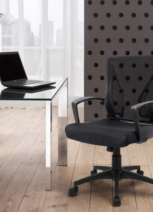 Furmax Office Chair Ergonomic Computer Desk Mesh Chair Mid Back Swivel Lumbar Support with Armrest (1, Black)