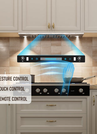 IKTCH 30 inch Built-in/Insert Range Hood 900 CFM, Ducted/Ductless Convertible Duct, Stainless Steel Kitchen Vent Hood with 4 Speed Gesture Sensing&Touch Control Panel(IKB01-30)