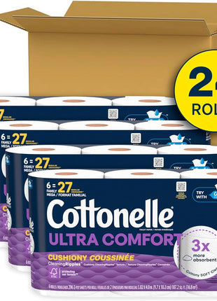 Cottonelle Ultra Soft Toilet Paper, 24 Family Mega Rolls=108 Regular Rolls