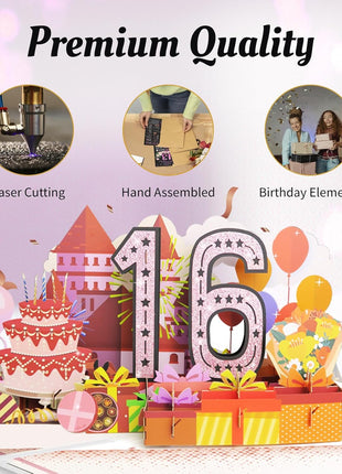16th Birthday Card for Women Her, Large 3D Pop Up 16th Birthday cards for Mom Wife, Happy 16 Year Old Birthday Decorations for Grandma, Mother, Daughter Funny Birthday Gifts, Back to 2010, Pink