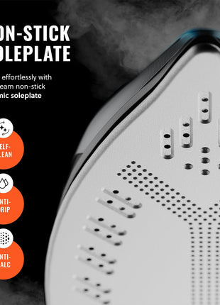 PurSteam SteamBurst+ with Ceramic Soleplate, Powerful Steam, Self-Clean | 1750W | Ceramic Soleplate | Adjustable Steam | Self-Clean | Anti-Calc | Anti-Drip | Powerful Steam for All Fabrics