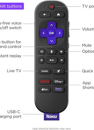 Roku Voice Remote Pro (2nd Ed.) | Rechargeable TV Remote Control with Hands-free Voice Controls, Backlit Buttons, & Lost Remote Finder - Replacement Remote Compatible with All Roku TV, Players & Audio