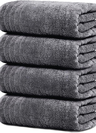 Tens Towels Pack of 4 Extra Large Bath Towels 30 x 60 Inches, 100% Cotton, Larger & Lighter Weight, Quicker to Dry, Super Soft and Absorbent, Perfect for Bathroom, Dark Grey