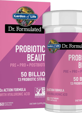 Garden of Life Dr. Formulated Beauty Probiotics with Biotin, 50B CFU, 60ct | Hyaluronic Acid and Pre, Pro & Postbiotics - Skin Health, Hair & Nails, Non-GMO, Gluten-Free, Vegetarian