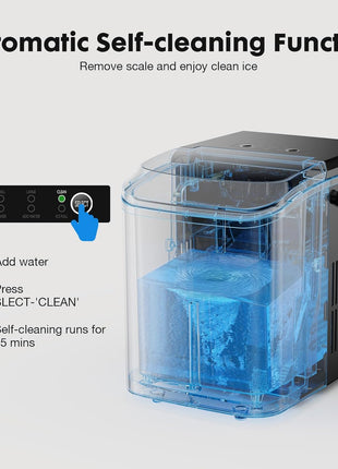 Sweetcrispy Countertop Ice Maker with Scoop, Basket and Handle, Portable Ice Machine 9 Cubes Ready in 6 Mins, 26.5lbs in 24Hrs, 2 Sizes for Home Kitchen Office Bar Party, Coal Black