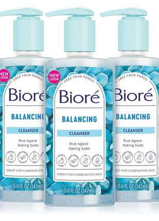Biore Balancing Face Wash, pH Balanced Cleanser, 6.77 Oz, 3 Pack | For Combination Skin, Vegan Formula, Cruelty Free, Removes Impurities, Fresh Feeling Finish