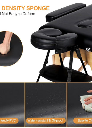 Yaheetech Massage Table Portable Lash Beds Spa Bed Massage Couch Foldable Spa Tables Adjustable 2 Fold with Non-Woven Bag 24 inch, Black