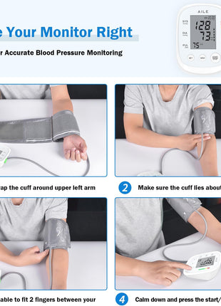 AILE Upper Arm Blood Pressure Monitor, Bp Cuff(8.7"-16.5"), 2x99 Memory | One-Touch Accuracy Readings, Digital Display, Memory Function, Fast 30 Reading, USB-C or 4 AAA, Home Use or Travel
