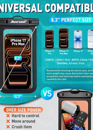 Hiearcool Waterproof Phone Pouch, IPX8 Waterproof Phone Case for iPhone 17/16/15/14 Pro Max, Cell Phone Dry Bag for Beach & Cruise Essentials, Touch Screen, Lanyard Included, 2 Pack (Fits Up to 8.9")