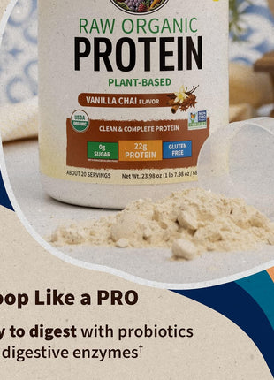 Garden of Life Organic Vegan Protein Powder, Plant Based & BCAAs, Organic Protein Powder with Probiotics & Enzymes, Non-GMO, Gluten-Free Lactose Free, Vanilla Chai, 1.2 LB
